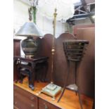 GILT METAL AND ONYX STANDARD LAMP WITH SHADE ON CLAW SUPPORTS