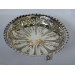 HALLMARKED SILVER REPOUSSE DECORATED RECEIVER ON BALL AND CLAW SUPPORTS,