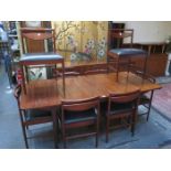 GOOD QUALITY ROSEWOOD EXTENDING DINING TABLE WITH EIGHT CHAIRS AND SIDEBOARD, BY A H MCINTOSH,