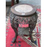 JAPANESE MARBLE TOPPED JARDINIERE STAND WITH CARVED PIERCEWORK DECORATION,