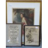 1828 THEATRE ROYAL LIVERPOOL FRAMED ADVERTISEMENT PLUS TWO OTHER PRINTS