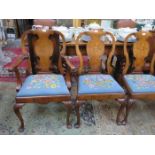 SET OF TEN (EIGHT AND TWO) REPRODUCTION WALNUT VENEERED DINING CHAIRS WITH EMBROIDERED SEATS