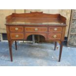 EDWARDIAN MAHOGANY INLAID FIVE DRAWER KNEEHOLE WRITING DESK