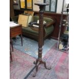 CARVED MAHOGANY TORCHERE STAND ON TRIPOD SUPPORTS