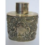 HALLMARKED SILVER REPOUSSE DECORATED TEAPOY,