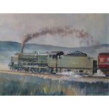 BRIAN ENTWISTLE, FRAMED OIL ON CANVAS DEPICTING PATRIOT LOCOMOTIVE,