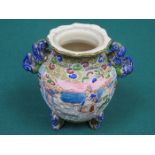 HANDPAINTED JAPANESE POTTERY KORO JAR DECORATED WITH ORIENTAL FIGURES,