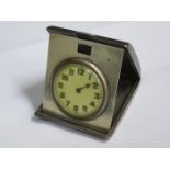 PRETTY HALLMARKED SILVER ART DECO STYLE FOLDING TRAVEL CLOCK,