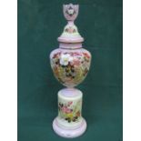 GOOD QUALITY VICTORIAN PINK THREE SECTION STORAGE VASE WITH COVER AND FLORAL DECORATION