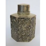 HALLMARKED SILVER REPOUSSE DECORATED TEAPOY,