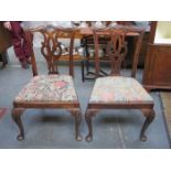 PAIR OF ANTIQUE DINING CHAIRS WITH EMBROIDERED SEATS,