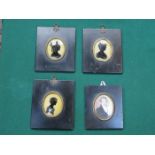 FRAMED MINIATURE PORTRAIT AND THREE FRAMED MINIATURE SILHOUETTES