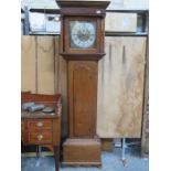 EARLY OAK CASED LONGCASE CLOCK WITH BRASS SQUARE DIAL, BY LOMAR,