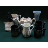 SUNDRY CERAMICS INCLUDING WEDGWOOD VASE, WEDGWOOD BLACK BASALT FIGURE,