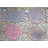 THREE LMS CAST IRON RAILWAY PLAQUES AND NON-RELATED CAST IRON PLAQUE