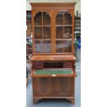 REPRODUCTION MAHOGANY TWO DOOR GLAZED BOOKCASE WITH NICELY FITTED SECRETAIRE SECTION BELOW