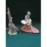 NAO GLAZED CERAMIC BALLERINA FIGURINE ON STAND AND NAO GLAZED CERAMIC TABLE LAMP BASE