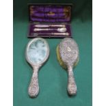 MAPPIN & SONS CASED SILVER HANDLED FLATWARE AND HALLMARKED SILVER DRESSING TABLE BRUSH AND MIRROR