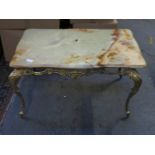 GILT METAL PIERCEWORK COFFEE TABLE WITH ONYX TOP