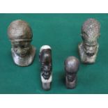 FOUR VARIOUS CARVED STONEWARE AFRICAN STYLE BUSTS