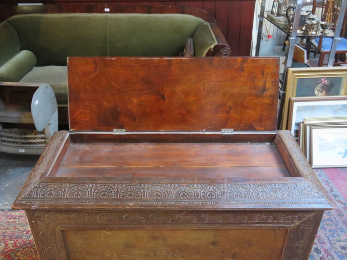 VINTAGE CARVED WOODEN SECTIONAL BLANKET CHEST - Image 2 of 2