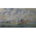 BRIAN ENTWISTLE, FRAMED WATERCOLOUR DEPICTING THE MERSEY IN 1957 WITH ELDER DEMPSTER SHIP ACCRA,