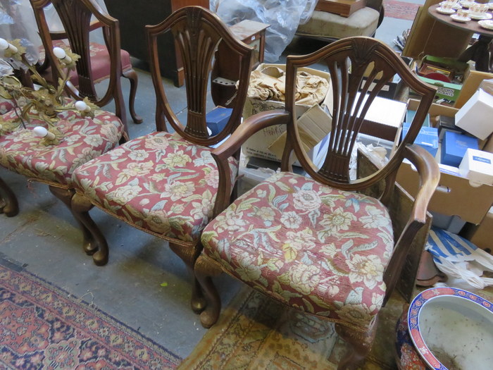 SET OF SIX (FOUR AND TWO) ANTIQUE MAHOGANY HEPPLEWHITE DINING CHAIRS