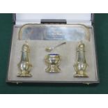 CASED HALLMARKED SILVER FIVE PIECE CRUET SET