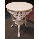 PAINTED CAST IRON CIRCULAR PUB TABLE WITH PAINTED WOODEN TOP