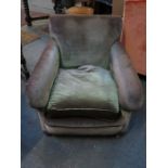 GREEN UPHOLSTERED LOW ARMCHAIR