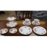 ROYAL ALBERT OLD COUNTRY ROSES CAKE STAND AND TWO RECEIVERS PLUS EIGHT PIECES OF ROYAL ALBERT