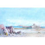 Prosper Louis Senat (American 1852-1925) St Aubin's Fort, Jersey watercolour, signed inscribed and