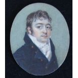 An early 19th century portrait miniature depicting a gentleman, painted on ivory, 7 x 6cm oval.