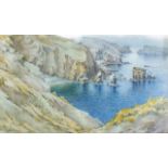 E.S. Cheeswright (British 1874-1977) Les Autelets and west coast of Sark watercolour, signed lower