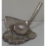 A silver golf interest desk ornament marked 925, London 20th century, modelled as a golf club and