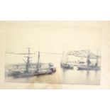 A framed Guernsey photograph late 19th century, St. Peter Port Harbour and sailing vessels, 6½ x