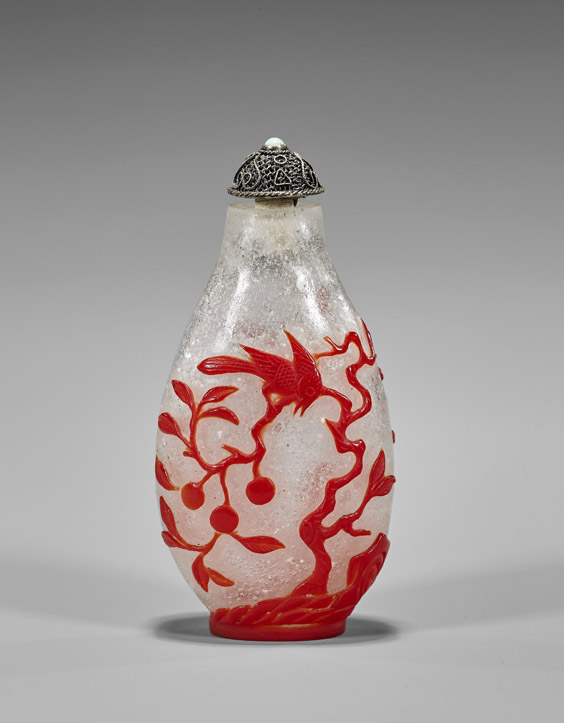 ANTIQUE RED OVERLAY GLASS SNUFF BOTTLE - Image 2 of 2