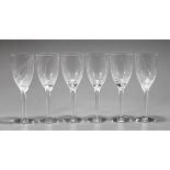 SIX LALIQUE CRYSTAL CHAMPAGNE FLUTES