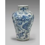 ANTIQUE KOREAN BLUE & WHITE DRAGON VASE