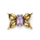 RETRO 14K GOLD & AMETHYST FLOWER BROOCH