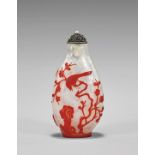 ANTIQUE RED OVERLAY GLASS SNUFF BOTTLE