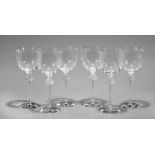 SIX LALIQUE CRYSTAL "ROXANNE" WINE GLASSES