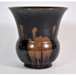 A Chinese Yuan Dynasty style black and brown splash glazed porcelain vase with flared neck, probably