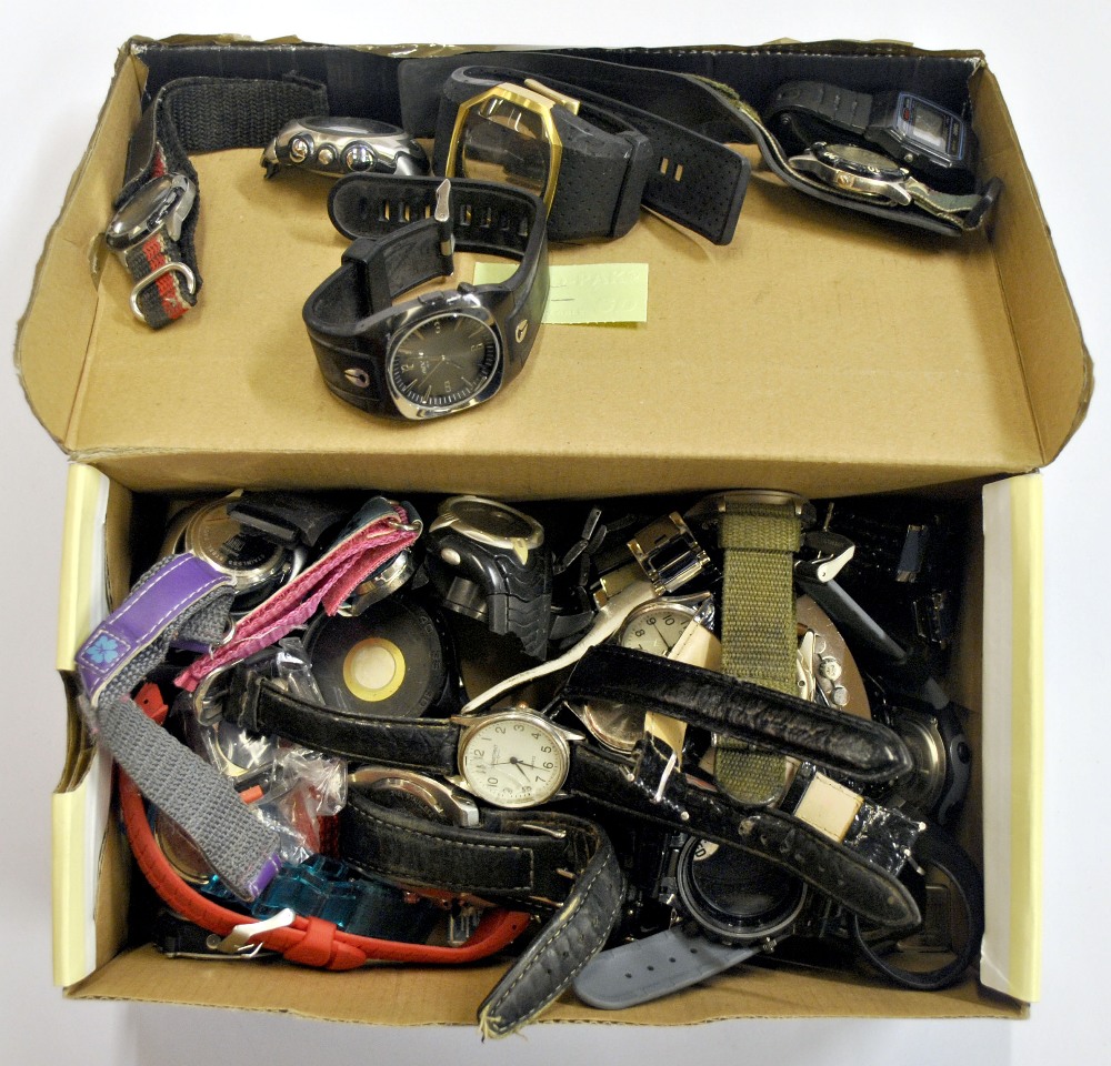 A box of mixed watch cases.