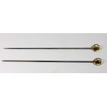 Two 9ct gold Charles Horner hatpins.