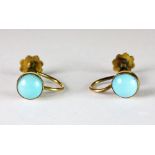 A pair of 9ct gold and turquoise screw fit earrings.