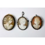 Three mounted cameo brooches.