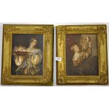 A pair of gilt framed 19th century portraits of young women, 34 x 41cm (frame size).