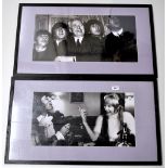 Two framed printed photographs of Mick Jagger and the Beatles, 81 x 47cm.