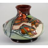 A Moorcoft floral design bulbous form pottery vase with date mark for 1992, H. 11cm. Excellent